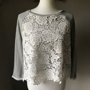 H&M Lace Cropped Sweatshirt Top